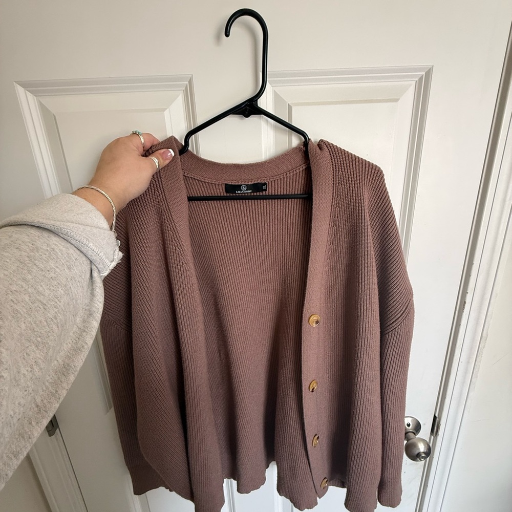 Amazon Mauve Ribbed Button-Front Cardigan